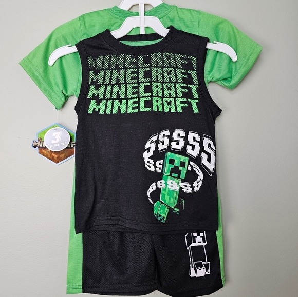 Minecraft Boys Clothes 3pc Tee, Tank, and Shorts Set, Green & Black, Size 4 - Picture 4 of 12